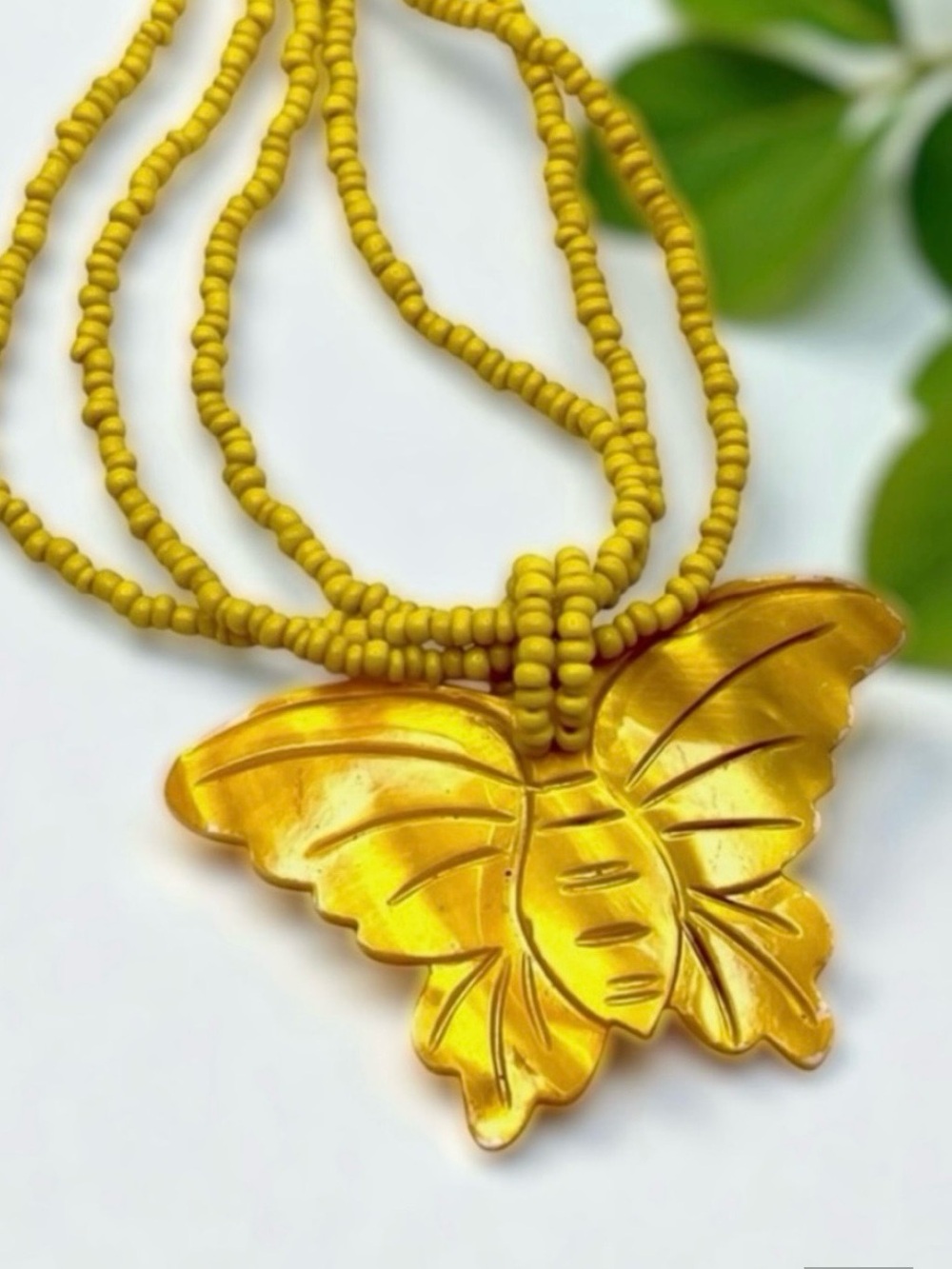 Cute Retro Bright Yellow Butterfly Pendant Statement Necklace Summer